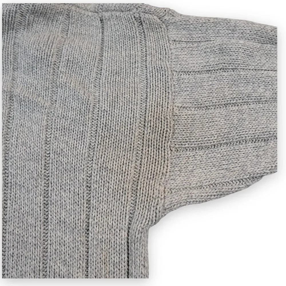 GANT‎ Hand Framed Sweater Heavy Cotton Medium Gray Shawl Collar Fisherman Cable
